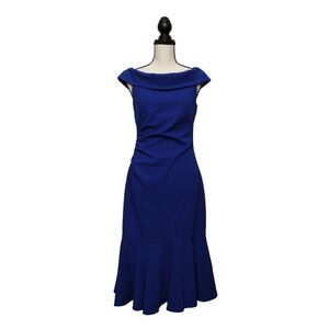 Vince Camuto Off the Shoulder Cocktail Flounced Crepe Dress - Royal Blue - Sz 8